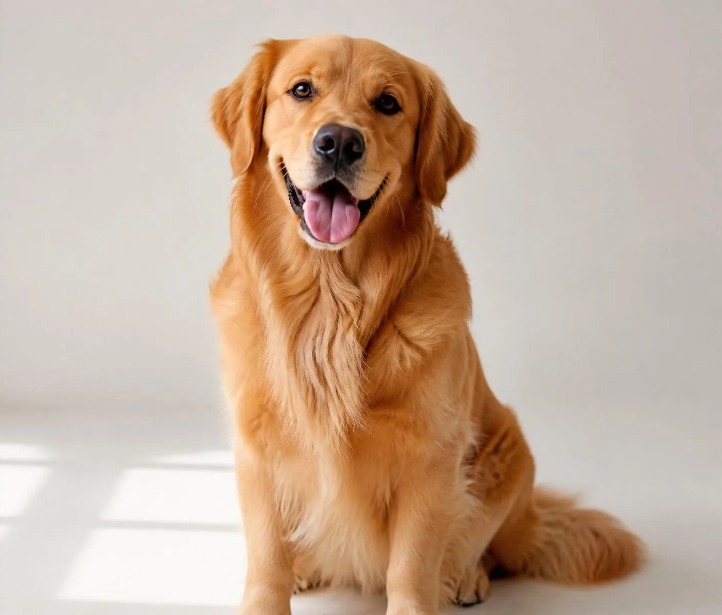 Golden retriever portrait in soft natural studio light